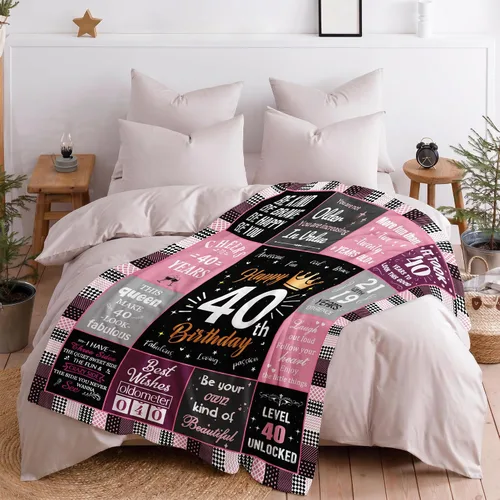Miniatura 3 de Regalos de cumpleaños número 40 para mujeres, manta de forro polar única de feliz cumpleaños de 50 x 60 pulgadas, regalos divertidos de decoraciones