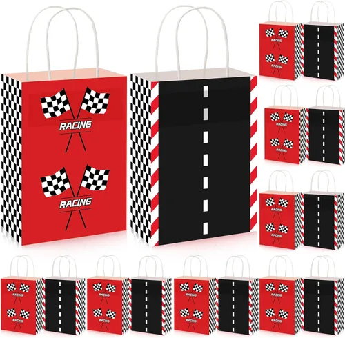 Gersoniel 16 bolsas de recuerdo de fiesta de coches de carreras en velocidad suministros de fiesta de cumpleaños, bolsas de regalo con asas para