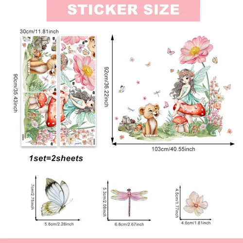 Miniatura 7 de 2 hojas de calcomanías de pared de hadas para dormitorio de niñas, murales de pared de flores, vinilo para despegar y pegar, calcomanías de pared