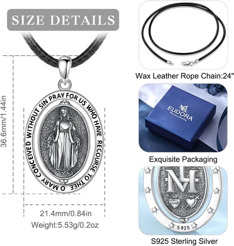 Miniatura 288 de EUDORA Collar de plata de ley 925, San Cristóbal y San Benito, San Miguel, Virgen María, San Judas Tadeo, Cruz de Buen Pastor y Arcángel, Medalla