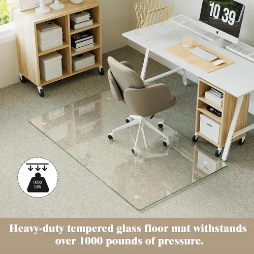 Miniatura 5 de Koonmi Tapete para silla de vidrio templado para suelos de madera dura y alfombras, 30 x 55 pulgadas, protector de piso de oficina transparente