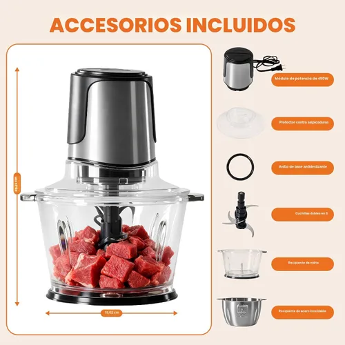Miniatura 2 de OLIXIS Procesador eléctrico de alimentos, picadora de carne de 450 W y picadora de verduras con 2 tazones para uso doméstico, picadora de alimentos