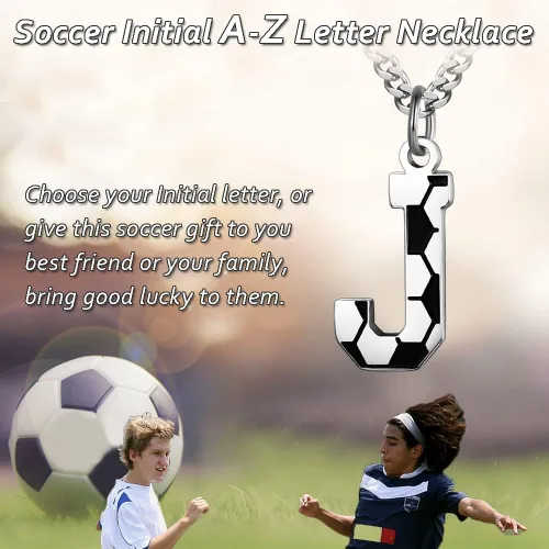 Miniatura 2 de AIAINAGI Collar de fútbol con letra A-Z para niños, dije de fútbol de acero inoxidable, cadena de plata de 22 pulgadas, regalo de fútbol