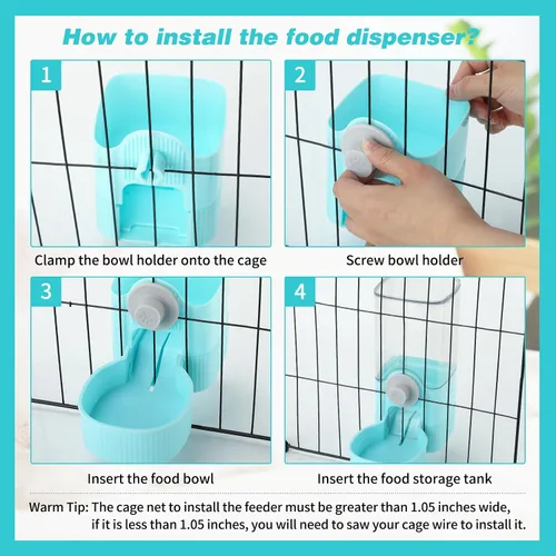 Miniatura 7 de YUEPET Dispensador de agua de alimentos para conejos, alimentador de conejo de gran capacidad para jaulas, dispensador automático de agua para Azul