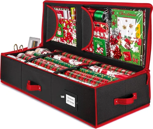 ZOBER Organizador de papel de regalo, contenedores de almacenamiento de papel de regalo de 40 pulgadas con bolsillos interiores para lazos,