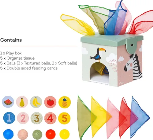 Miniatura 10 de Taf Toys Caja de Pañuelos Sensoriales para Bebés, Caja de Permanencia de Objetos, Juego Imaginativo para Bebés y Niños Pequeños, Juguetes