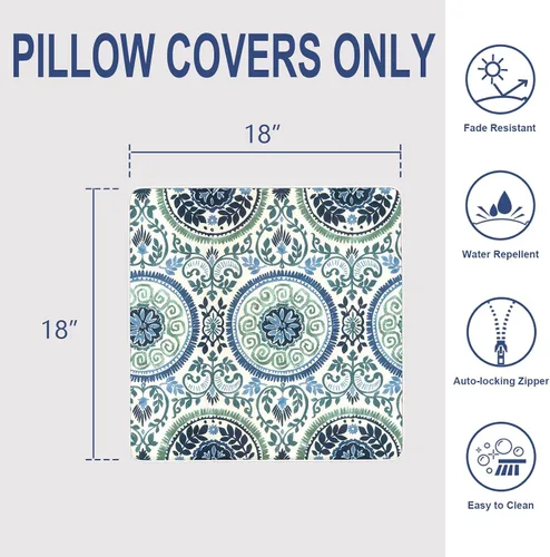 Miniatura 823 de Juego de 2 almohadas para exteriores de 16 x 16 pulgadas, repelentes al agua con interiores, para muebles de patio, hogar, jardín, geometría bohemia