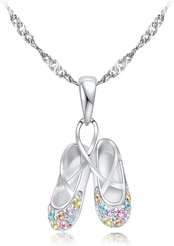 925 Sterling Silver Dance Recital Gifts for Girls Ballerina Necklace Jewelry Cubic Zirconia Ballet Slippers Shoes Necklace for Women Teen Little