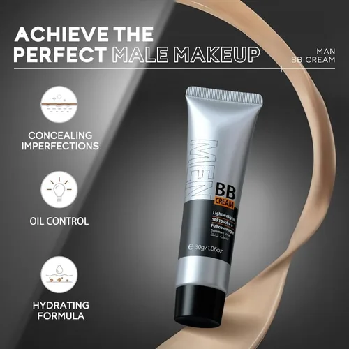 Miniatura 3 de AKARY Crema hidratante BB para hombres SPF 15 PA++, base y corrector de cobertura completa, crema hidratante facial para hombre unifica el tono
