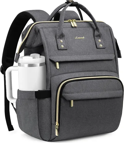 Miniatura 34 de LOVEVOOK Mochila para laptop para mujer con bolsillo gigante para vasos, mochila de viaje impermeable de 15.6 pulgadas, bolsa de computadora