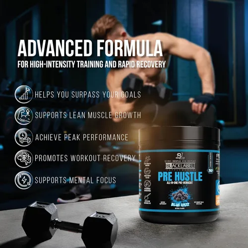 Miniatura 6 de BLACKLABEL Supplements PRE Hustle V3 Polvo de preentrenamiento – Certificado NSF para deporte – Energía, fuerza y resistencia – Blue Razz