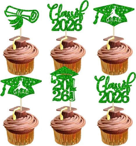 Miniatura 42 de 24 piezas 2026 decoraciones para cupcakes de graduación 2026 con purpurina clase de 2026 para graduación de graduación para felicitaciones 2026