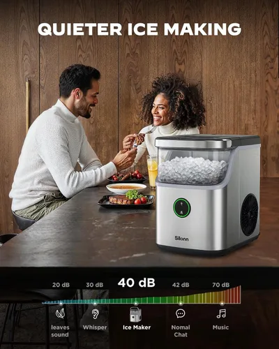 Miniatura 4 de Silonn Nugget Ice Maker - Máquina de hielo para encimera, cesta de hielo con asa, funcionamiento silencioso y máquina de hielo autolimpiante, hielo
