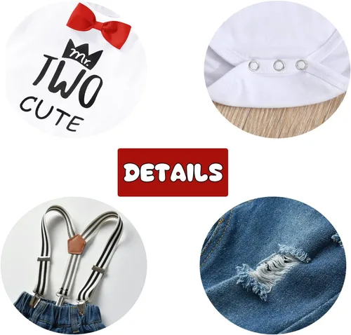 Miniatura 68 de Conjunto de ropa de cumpleaños para bebé niño pequeño, con tirantes, pantalones de mezclilla rasgados