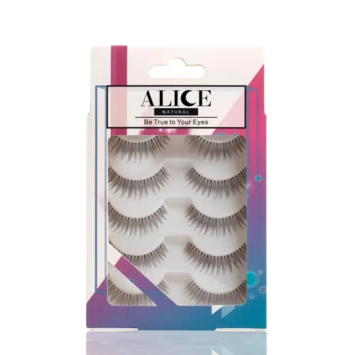 Miniatura 3 de ALICE Pestañas postizas naturales anudadas a mano, 5 pares, paquete múltiple de 110
