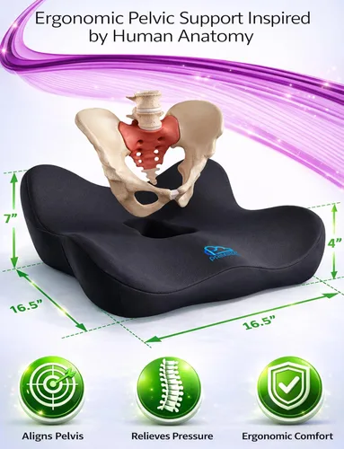 Miniatura 2 de Cojín de asiento de espuma viscoelástica para aliviar la presión, cojín ergonómico para silla de oficina para alivio del dolor de coxis, ciática