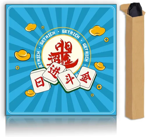 Miniatura 17 de Tapete Mahjong, tapete de juego antideslizante que reduce el ruido, tapete de mesa Mahjong de 31.5 pulgadas, tapete Mahjong con bolsa de tela y Rojo
