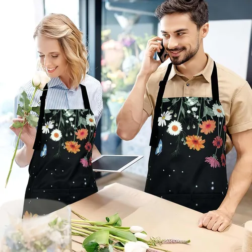 Miniatura 7 de ASPMIZ Delantal floral para adultos, delantal impermeable para mujer con 2 bolsillos, delantales de cocina de flores con correa ajustable