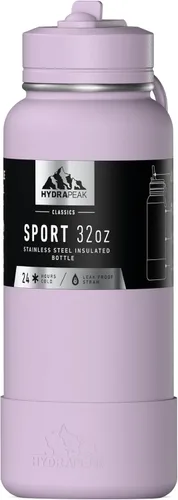 Hydrapeak Botella de Agua Deportiva Aislada de 32 oz con Tapa de Pajita, A Prueba de Fugas y Derrames, Mantiene las Bebidas Frías por 24 Horas, Rubor