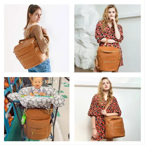 Miniatura 2 de Bolsa de pañales, mochila de cuero para pañales de MF Store, mochila de pañales con funda para portátil, cambiador, bolsa de toallitas, correas