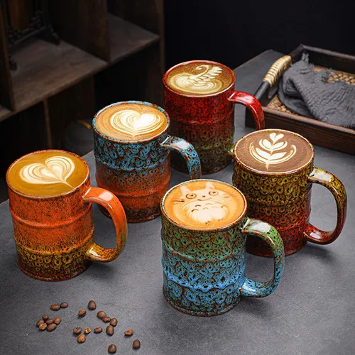 Miniatura 6 de Tazas de café de cerámica azul y marrón de 20 onzas, grandes, aptas para lavavajillas y microondas, perfectas para la oficina y el hogar