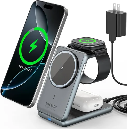 Estación de carga inalámbrica para iPhone: Xpencifan Travel 3 en 1 Cargador Soporte Múltiples Dispositivos para Apple Watch Ultra SE 9 8 7 6 5 4 3 2