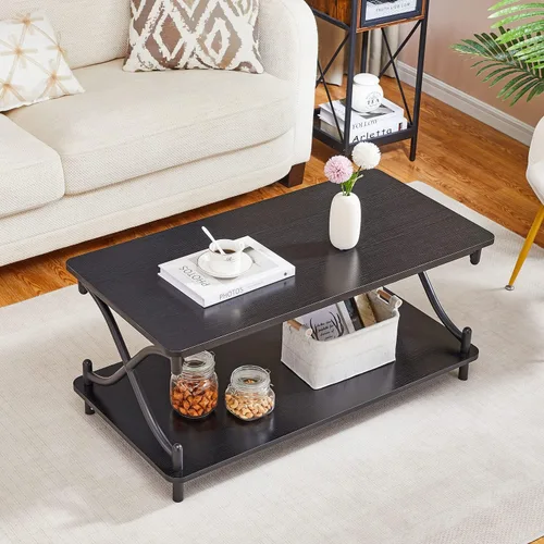 Miniatura 3 de VECELO Mesa auxiliar para sala de estar con esquinas redondas, moderna mesa central de granja con estante de almacenamiento para oficina en casa