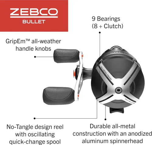 Miniatura 3 de Zebco Bullet Spincast Fishing Reel, Durable All-Metal Construction, Solid-Brass Pinion Gear, Pre-Spooled with 10-Pound Zebco Fishing Line, Black