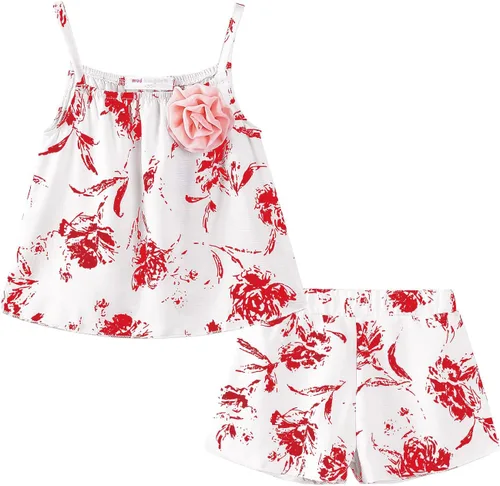 Miniatura 75 de LittleSpring Conjunto de verano para niñas con camiseta sin mangas y pantalones cortos florales