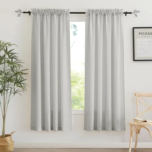Miniatura 36 de RYB HOME - Cortinas de lino natural de 36 pulgadas de largo, juego de 2 paneles - Cortinas tejidas de lino suaves y transpirables, cortinas ligeras