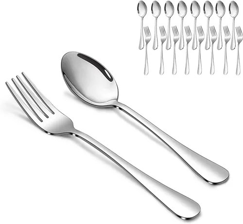 Miniatura 12 de Juego de tenedores y cucharas, 6 piezas de tenedores para ensalada de 6.7" y 6 piezas de cucharas para sopa de 6.7", juego de cubiertos de acero