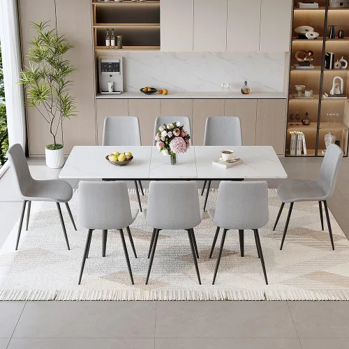 Miniatura 18 de FURNITO Mesa de comedor extensible de 59 a 75 pulgadas, mesa de comedor grande para 4-8, mesa de comedor moderna con patas de metal, mesa de comedor