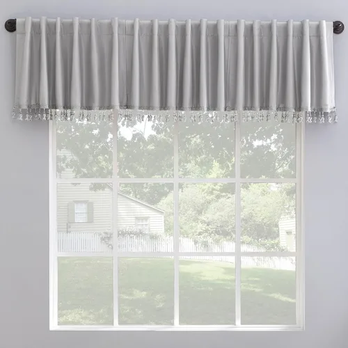 Miniatura 11 de Sun Zero Greyson - Valance de cortina con pestaña trasera de seda de dupioni de imitación con borlas de cuentas y aislamiento térmico total opaco