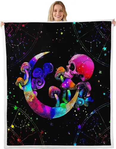 Miniatura 17 de Erosebridal Manta de árbol de la vida, sol y luna para sofá cama, manta de forro polar gótico de polilla trippy, manta de sherpa cósmica