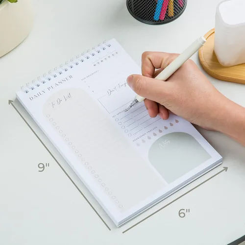 Miniatura 5 de Planificador Diario de Lista de Tareas Pendientes Bloc de Notas 60 Páginas Sin Fecha, Almendra, Encuadernación en Espiral de Doble Anillo 6x9