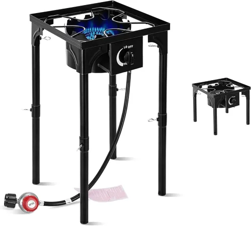 Estufa de Camping al Aire Libre FSUON, 130000 BTU, Quemador de Alta Presión Individual, Cocina de Gas Propano con Patas Desmontables, Regulador de