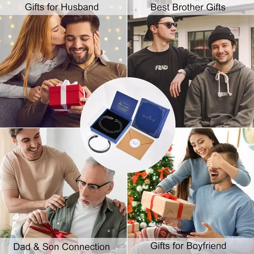 Miniatura 6 de XUANPAI Pulseras de plata personalizadas para hombre, 2 pulseras de acero inoxidable con eslabones cubanos para hombre, joyería de regalo para papá