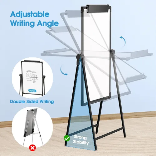 Miniatura 3 de MaxGear Pizarra blanca grande con soporte, 36 x 24 pulgadas, caballete grande de doble cara, pizarra blanca con soporte en A, pizarra de borrado