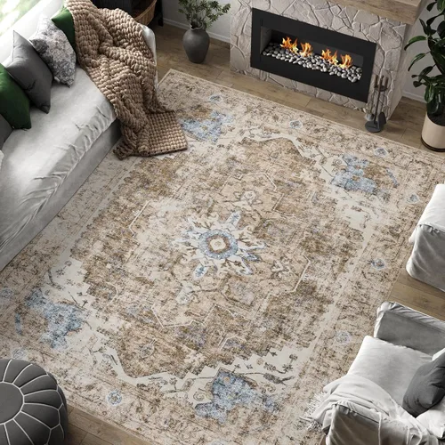 Miniatura 93 de jinchan Alfombra de Área 2x3 pies Alfombra Vintage de Entrada Lavable Bohemia Tapete Interior para Puerta Medallón Floral Tapete Pequeño para Puerta