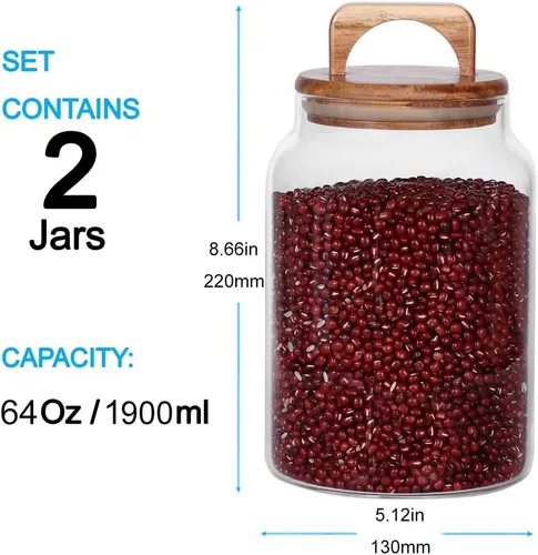 Miniatura 2 de SAIOOL Set de 2 Recipientes, Recipientes de Cocina de Vidrio con Tapa Hermética de Acacia, Tarro Alto Transparente Hermético para Almacenamiento