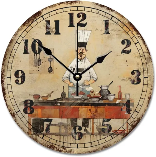Miniatura 13 de ArogGeld Chef - Reloj de pared de cocina de madera, 10 silencioso, sin tictac, de cuarzo, funciona con pilas, para sala de estar, dormitorio