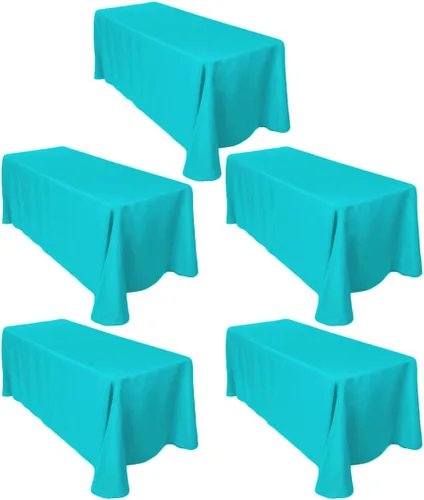 Miniatura 7 de LTC LINENS - Paquete de 2 manteles rectangulares de poliéster, de 60 x 102 pulgadas y 6 pies, color azul bebé, con caída parcial, resistentes a