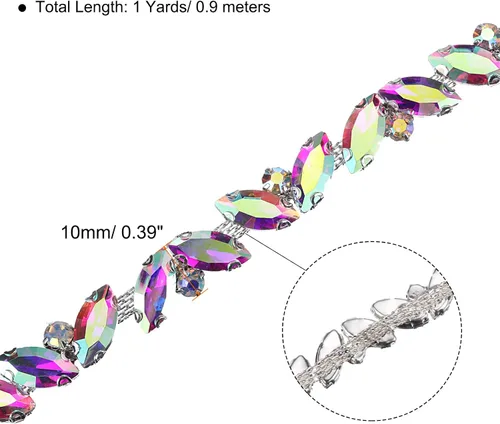 Miniatura 2 de uxcell Borde de cadena de diamantes de imitación de 1 yarda, aplique de cadena de cristal brillante de 0.394 pulgadas para costura, joyería