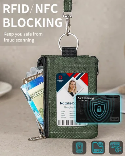 Miniatura 6 de Artpaxy Cartera minimalista para hombres y mujeres, llavero con bloqueo RFID, con cremallera, pequeña cartera con ventana de identificación, 2