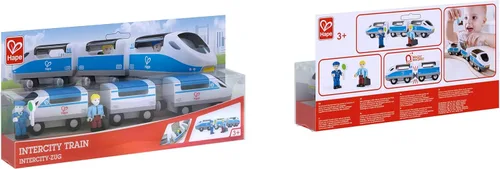 Miniatura 6 de Hape E3728 - Juguete de tren interurbano, juego de juguetes de tren para niños con accesorios, 3 carros magnéticos de apertura/cerrar, figuras