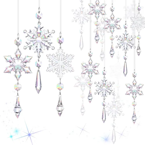 Boao AB Color 15 piezas de adornos de copo de nieve de cristal para decoración de copo de nieve acrílico de invierno país de las maravillas para