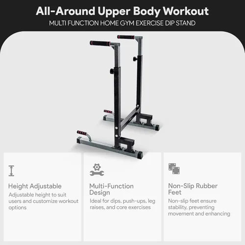 Miniatura 2 de Estación de inmersión de marco de acero BalanceFrom con altura ajustable, capacidad de peso de 500 libras – Equipo de gimnasio en casa para Negro