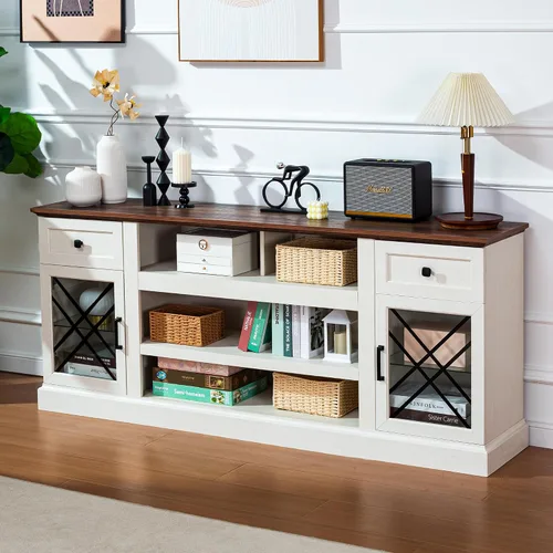 Mesa de soporte de TV de 70 pulgadas para TV de 75/80 pulgadas, moderno centro de entretenimiento con luces LED y 2 cajones, soportes de TV de