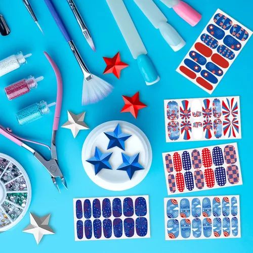 Miniatura 4 de 336 piezas de 24 hojas de 4 de julio, Día de la Independencia, tiras de esmalte de uñas patrióticas, tiras de uñas autoadhesivas para el Día