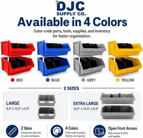 Miniatura 2 de Paquete de 2 contenedores apilables extragrandes de almacenamiento – 16.5 x 14.5 x 6.9 pulgadas, organizador resistente, diseño colgante y de GRIS 2